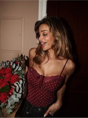 Women’s Burgundy Polka Dot Lace Cami Top